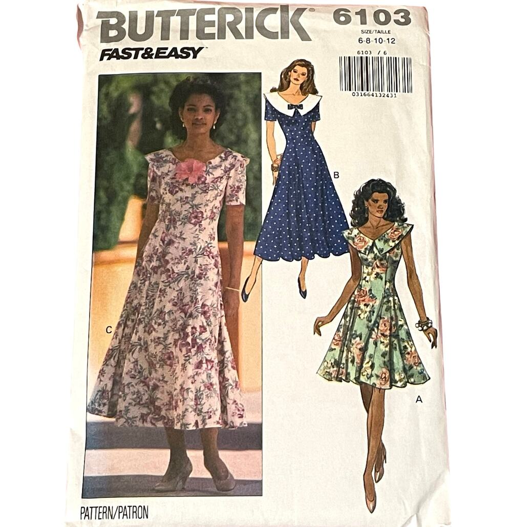 Butterick 6103 Misses 6-12 Fit and Flare Dress Circa 1992 Uncut FF 1990's